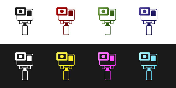 设置动作极限相机图标孤立在黑色图片下载