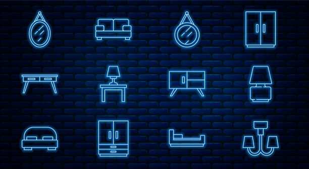 在桌上设置线条吊灯、台灯镜图片下载