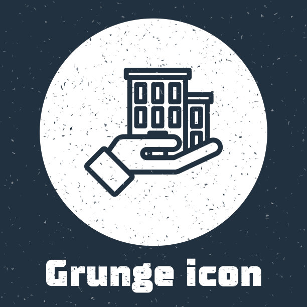 Grunge线房屋保险图标孤立在灰色图片下载
