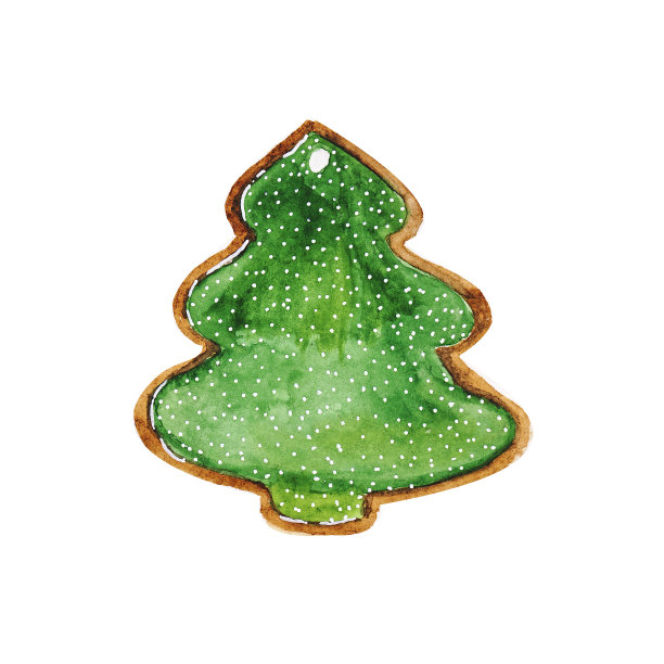 水彩画姜饼形状的圣诞树图片下载