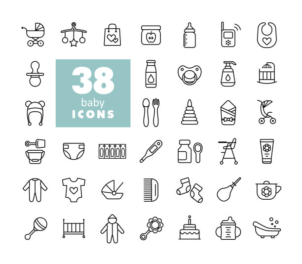 婴儿喂养和护理图标设置图片下载