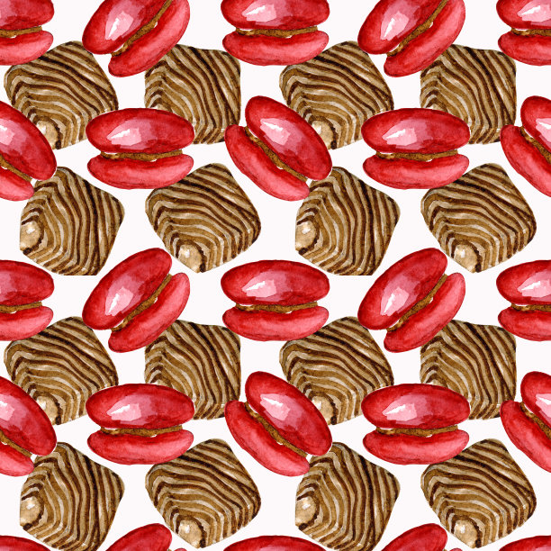 水彩图案咖啡及其制作和甜点图片下载