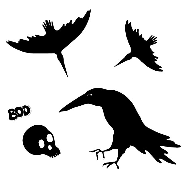 女巫乌鸦和骷髅的剪影。万圣节元素设计。图片下载