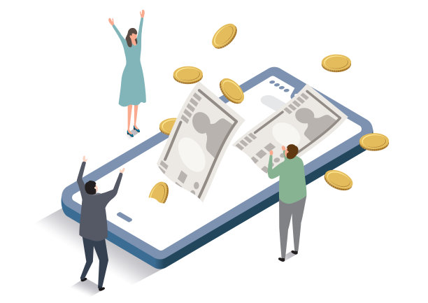 isometric_乐于从智能手机中赚钱的人图片下载