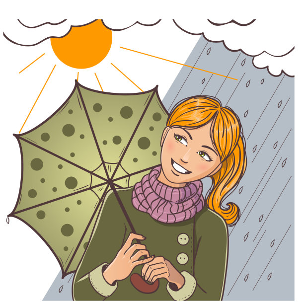 带伞的卡通微笑女孩图片下载