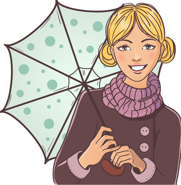 带伞的卡通微笑女孩图片下载