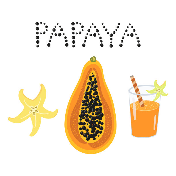 套异国水果木瓜汁和字木瓜图片下载