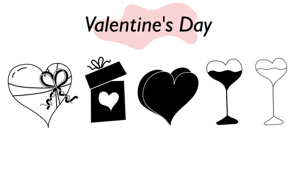 一组心形的线性图案，象征着图片下载