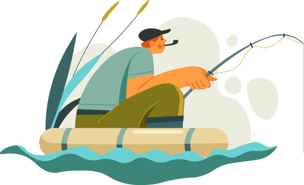 湖上的小船上坐着一个拿着鱼竿的男人图片下载