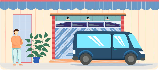 一个男人站在有自动门的车库附近图片下载