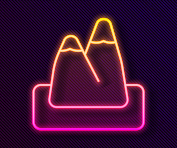 发光的霓虹灯线山图标孤立在黑色图片下载