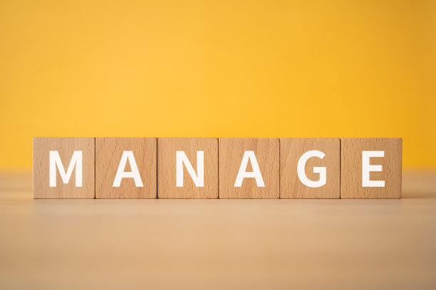 木块具有“MANAGE”文字的概念。图片下载