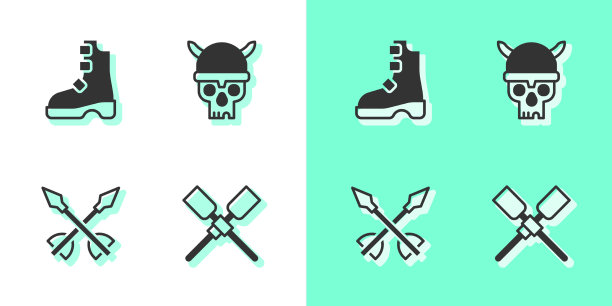 设置桨或桨船古代维京靴图片下载