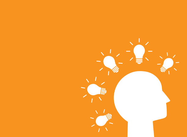 橙色海报，上面有头和发光的灯泡图片下载