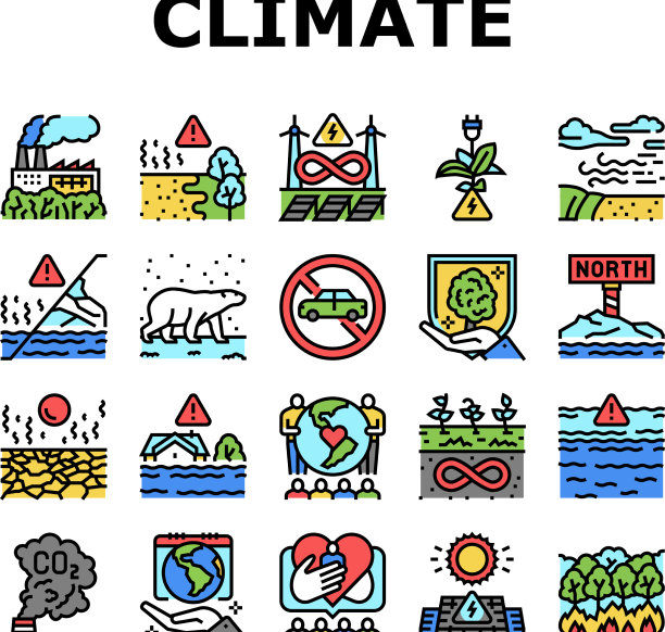 气候变化和生态问题图标设置图片下载