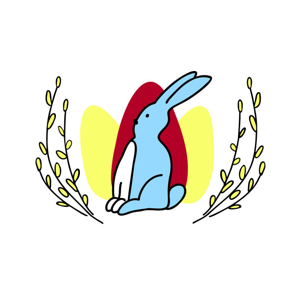 可爱的复活节兔子，柳枝彩色彩蛋图片下载