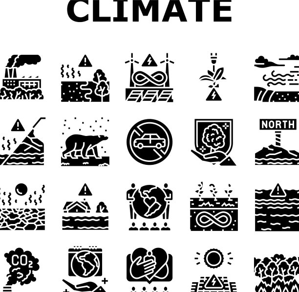 气候变化和生态问题图标设置图片下载