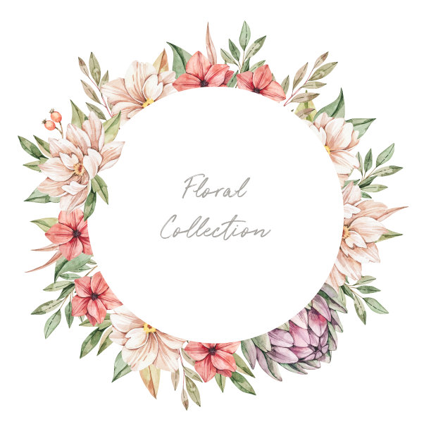 水彩插图。秋季植物框架与洋蓟和野花。用落叶、树枝、花朵做标签。花的设计元素。完美的婚礼邀请，明信片，海报图片下载