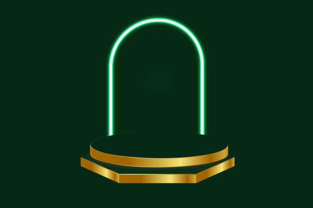 舞台展示在基座工作室绿色的讲台上，绿色的霓虹灯发光。图片下载