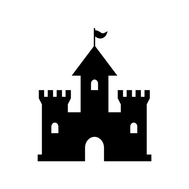 白色背景的城堡图标平面标志图片下载