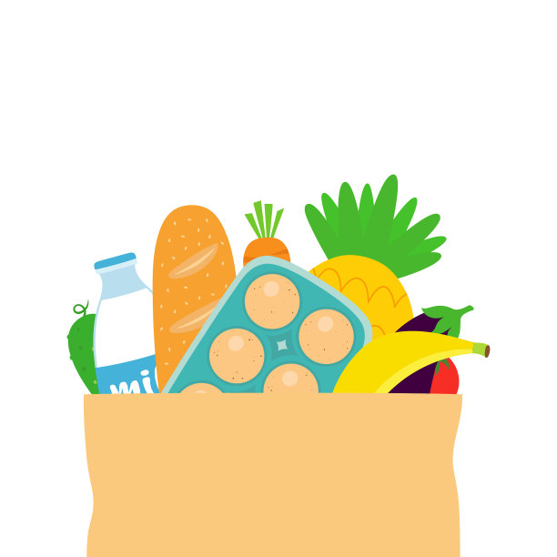 新鲜食品在纸袋扁平的风格图片下载