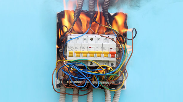 线路故障导致了短路引起的电气火灾。图片下载