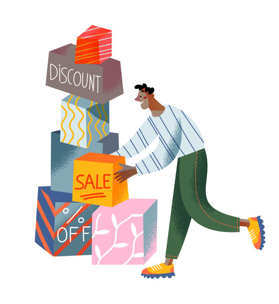 男人与购买盒子上的折扣销售的文字图片下载