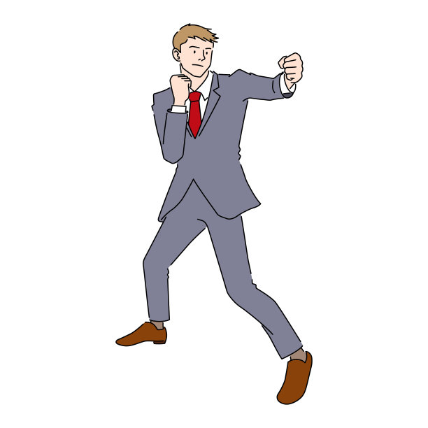 一个商人摆出战斗姿势的插图(白色背景，矢量，剪切)图片下载