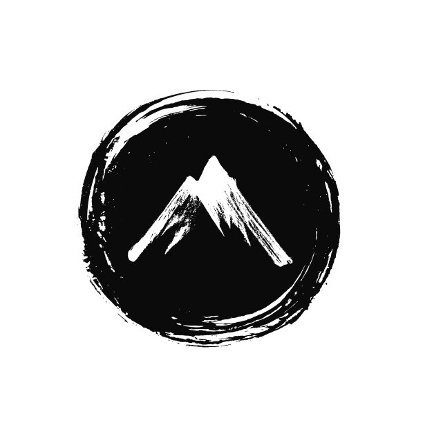 山、多岩石的山峰。抽象的简约风格。一蹴而就。手绘的刷子。图片下载