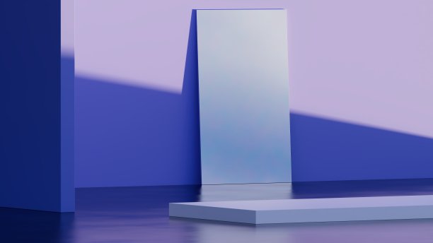 3d模拟平台，天空在镜子，淡紫色的颜色。现代化的产品或化妆品展示平台。明亮的当代背景。渲染场景。图片下载
