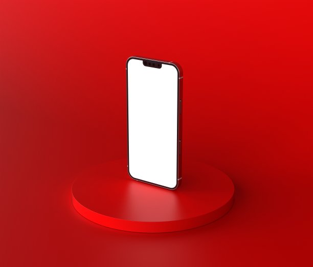 智能手机样机，模板上的红色背景股票的照片图片下载