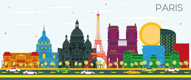 法国巴黎城市天际线彩色建筑图片下载