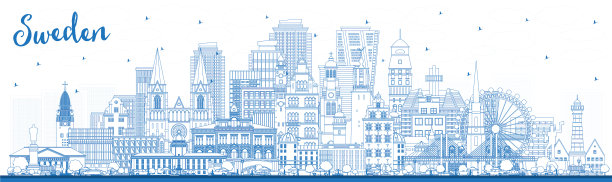 欢迎来到瑞典，用蓝色勾勒城市天际线图片下载