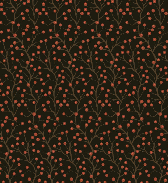黑色上有小红浆果的无缝图案图片下载