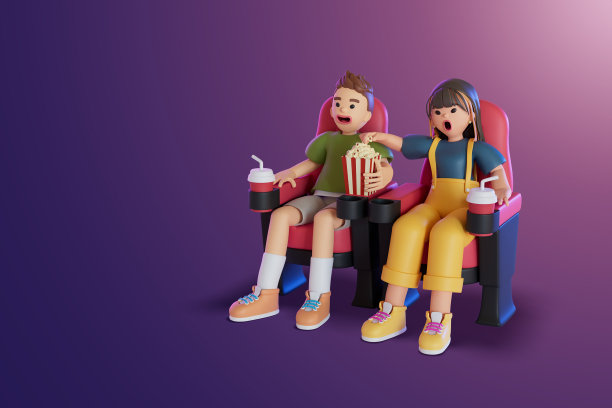 男人和女人一起看电影。3 d渲染图图片下载