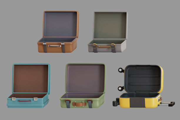 5种旅行袋。3 d渲染图图片下载