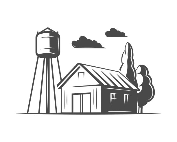 景观与乡村农场孤立于白色图片下载