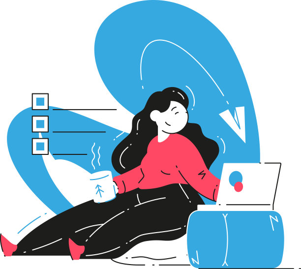 快乐的自由职业女性远程工作互联网图片下载