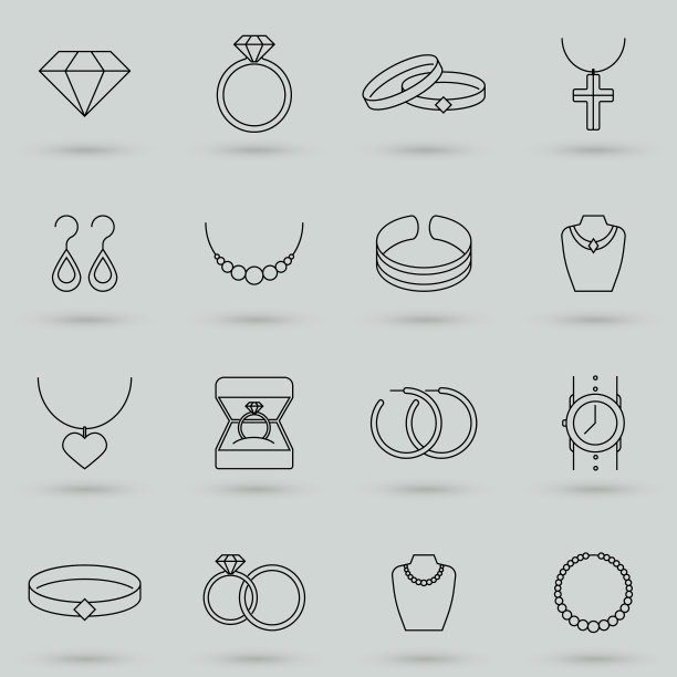 简单的珠宝相关线条图标集合包含图片下载