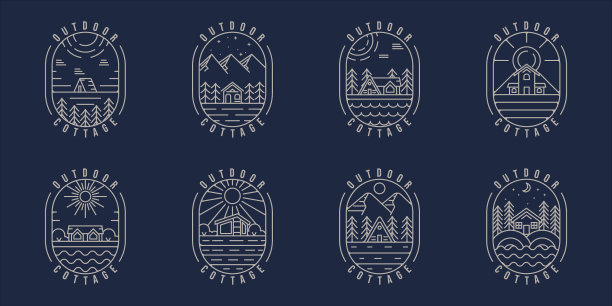 套小屋或小屋的标志线条艺术简单图片下载