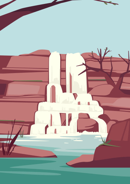 春天有瀑布的景色图片下载