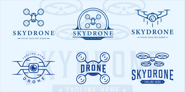 一套无人机标志线艺术复古模板图标图片下载