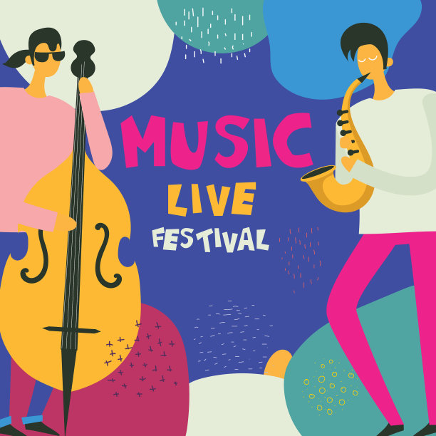 丰富多彩的爵士音乐节音乐家，歌手和图片下载