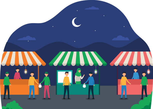 黎明前的穆斯林清真街市图片下载