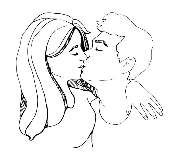 一对年轻的夫妇正在亲吻黑白的手图片下载