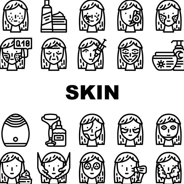面部皮肤护理和治疗图标集图片下载