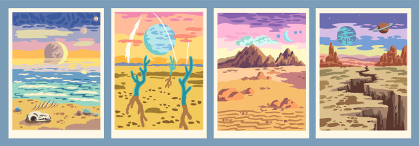 奇幻卡通外星景观在温暖图片下载