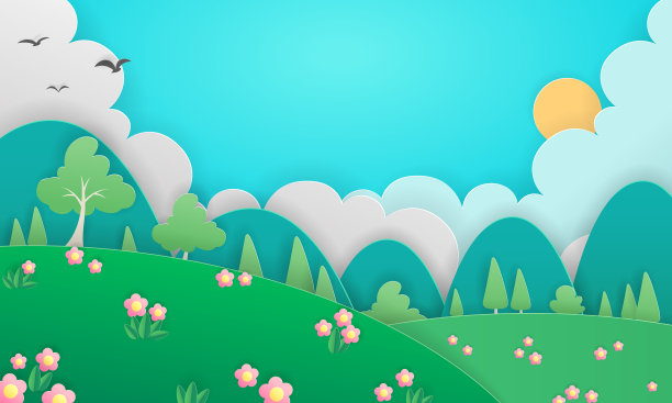 剪纸艺术风格的自然风景画图片下载