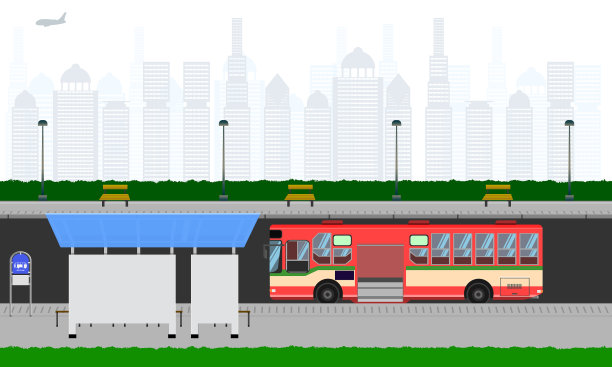 户外道路在市区红色公交站牌站图片下载