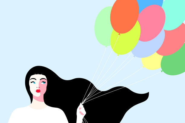 黑发女人拿着彩色气球图片下载